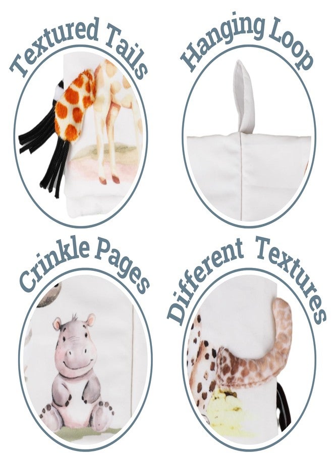 Ali+Oli Baby Cloth Book – Soft Sensory Crinkle Book with Textured Tails for Infants 0-12 Months – Early Learning Touch & Feel Tummy Time Toy – Newborn Shower Gift - Safari Friends - Image 3